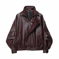 Brown leather heavy-sleeved cropped motorcycle jacket - Thumbnail 2