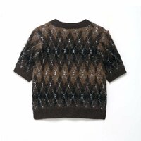 Fashionable diamond pattern short-sleeved knitted jacket - Thumbnail 1
