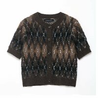 Fashionable diamond pattern short-sleeved knitted jacket - Thumbnail 2