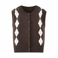 Simple diamond check retro sleeveless knitted vest - Thumbnail 1