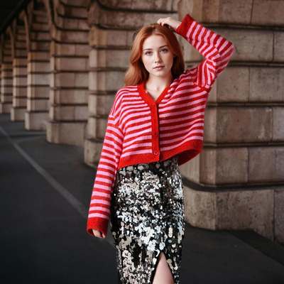 Fashionable, simple and versatile striped loose knitted cardigan