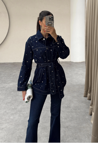 Navy blue studded denim jacket