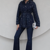 Navy blue studded denim jacket - Thumbnail 1