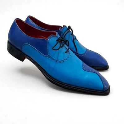 Crafted Leather Classic Men Blue Leather Oxford Lace up Dress Shoes