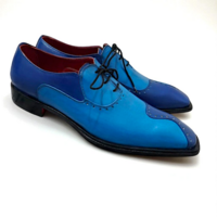 Crafted Leather Classic Men Blue Leather Oxford Lace up Dress Shoes - Thumbnail 1