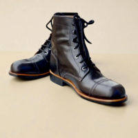 Crafted Leather Classic Men Dark Brown Leather Ankle High Lace up Boot - Thumbnail 3