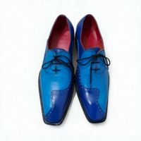 Crafted Leather Classic Men Blue Leather Oxford Lace up Dress Shoes - Thumbnail 3