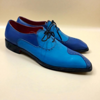 Crafted Leather Classic Men Blue Leather Oxford Lace up Dress Shoes - Thumbnail 4