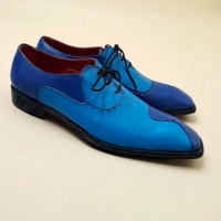 Crafted Leather Classic Men Blue Leather Oxford Lace up Dress Shoes - Thumbnail 5