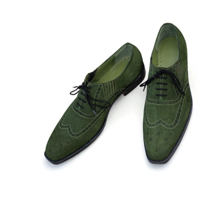 Crafted leather classic green suede leather wingtip oxford dress shoes - Thumbnail 1
