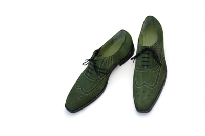 Crafted Leather Classic Green Suede Leather Wingtip Oxford Dress Shoes