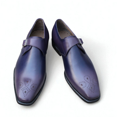 Crafted leather beautifully crafted purple patina leather monk strap dress shoes - Thumbnail 2