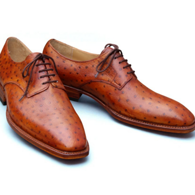 Crafted leather classic brown ostrich leather lace up dress shoes - Thumbnail 2