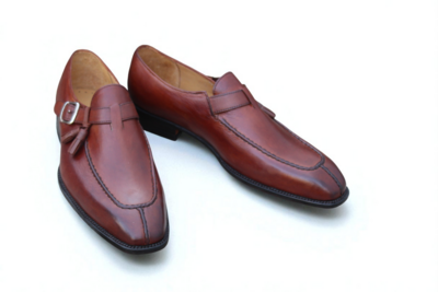 Crafted Leather Classic Brown Leather Monk Strap Shoes