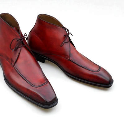 Crafted leather handmade brown leather split toe chukka dress boot