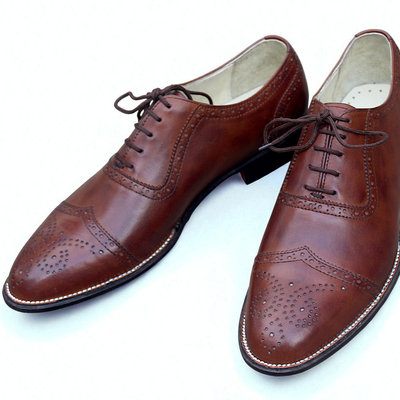 Crafted leather classic brown leather wingtip oxford dress shoes - Thumbnail 1