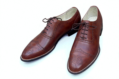 Crafted Leather Classic Brown Leather Wingtip Oxford Dress Shoes