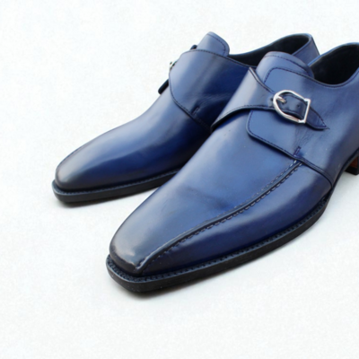 Crafted leather blue leather classic single monk strap dress shoes - Thumbnail 3