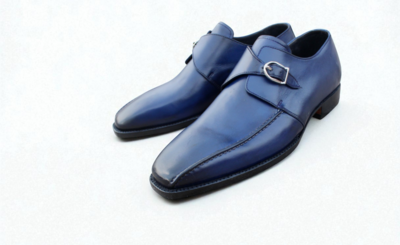 Crafted Leather Blue Leather Classic Single Monk Strap Dress Shoes