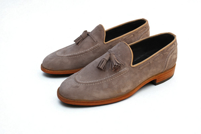 Crafted Leather Gray Awesome Pure Suede Leather Tassel Loafers Dress Shoes For Mens