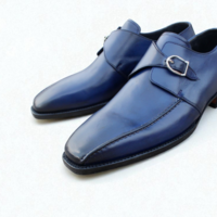 Crafted Leather Blue Leather Classic Single Monk Strap Dress Shoes - Thumbnail 1