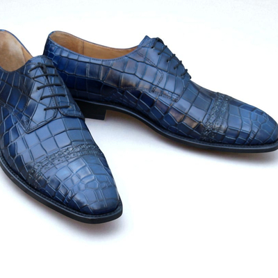 Crafted leather handmade mens blue crocodile/alligator dress shoes  - Thumbnail 2