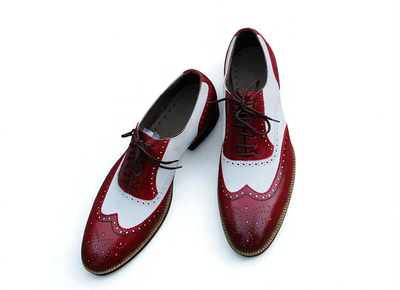 Crafted Leather Classic Handmade Burgundy White Leather Dress Oxford Shoes