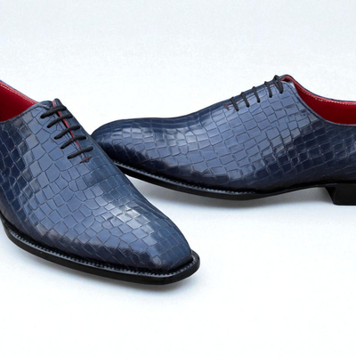 Crafted leather dress shoes men classic blue crocodile/alligator oxford  - Thumbnail 1