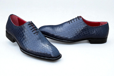 Crafted Leather Dress Shoes Men Classic Blue Crocodile/Alligator Oxford 