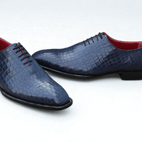 Crafted Leather Dress Shoes Men Classic Blue Crocodile/Alligator Oxford  - Thumbnail 1