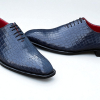 Crafted Leather Dress Shoes Men Classic Blue Crocodile/Alligator Oxford  - Thumbnail 2