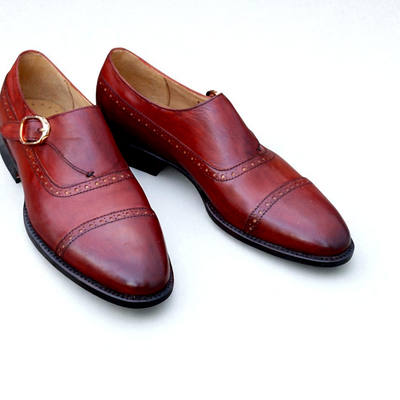 Crafted leather men brown leather monk strap dress shoes - Thumbnail 2