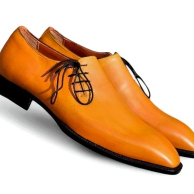 Crafted leather classic handmade men yellow leather oxford lace up dress shoes - Thumbnail 2