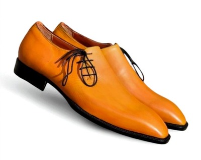 Crafted Leather Classic Handmade Men Yellow Leather Oxford Lace up Dress Shoes