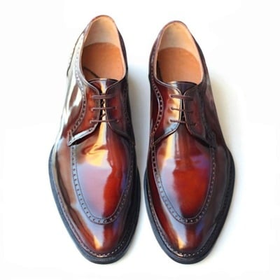 Crafted leather handmade men brown patina leather oxford lace up dress shoes - Thumbnail 2