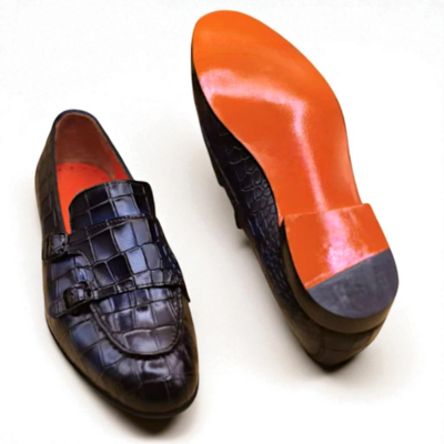 Crafted Leather Men Shoes Blue Crocodile Leather Monk Strap Shoes Dress Shoes For Men
