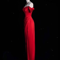 Red Dress,Long Satin dress, Party Dress, Cold Shoulder Dress,Bridesmades Dress, Gift For Her, Engagement Dress, Gift For Bride - Thumbnail 5