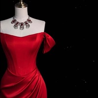 Red Dress,Long Satin dress, Party Dress, Cold Shoulder Dress,Bridesmades Dress, Gift For Her, Engagement Dress, Gift For Bride - Thumbnail 6