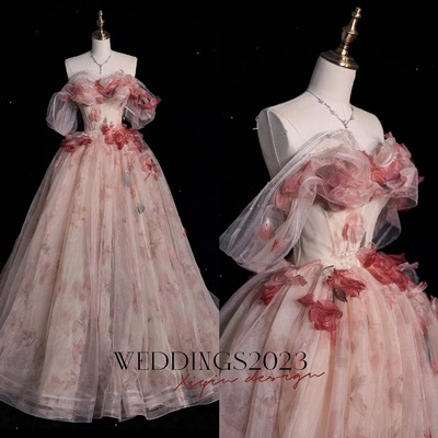 Fairy  puffy tulle off shoulder prom dress, puffy prom dress, handmade flower prom dress, cocktail dress, evening gown, party gown, ball gown