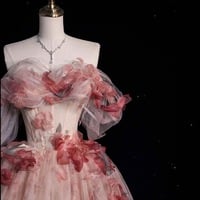 Fairy  Puffy Tulle Off Shoulder Prom Dress, Puffy Prom Dress, Handmade Flower Prom Dress, Cocktail Dress, Evening Gown, Party Gown, Ball Gown - Thumbnail 1