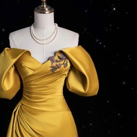 Satin Elegant Dress, Bridesmaid Dress, Long Evening Dress, Yellow Prom Dress, Silk dress, Red Satin Long Dress, Prom Fashion Dress - Thumbnail 4