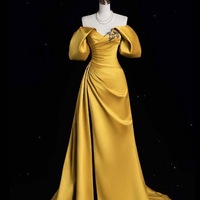 Satin Elegant Dress, Bridesmaid Dress, Long Evening Dress, Yellow Prom Dress, Silk dress, Red Satin Long Dress, Prom Fashion Dress - Thumbnail 1