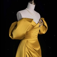 Satin Elegant Dress, Bridesmaid Dress, Long Evening Dress, Yellow Prom Dress, Silk dress, Red Satin Long Dress, Prom Fashion Dress - Thumbnail 5
