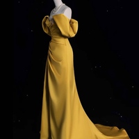 Satin Elegant Dress, Bridesmaid Dress, Long Evening Dress, Yellow Prom Dress, Silk dress, Red Satin Long Dress, Prom Fashion Dress - Thumbnail 7