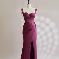 Purple Dress Satin dresses Slip Coctail  Dress Plum Bridesmaid Dress Backless Wedding Guest Dress Prom Gown  - Thumbnail 12