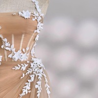 Champagne Dusty Pink Wedding Dress with Airy Tulle Skirt and White Lace Appliqué - Thumbnail 2