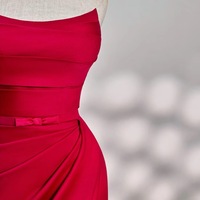 Red Off Shoulder Corset Dress, Strapless Ball Gown, Red Evening Satin Dress with Belt - Thumbnail 3