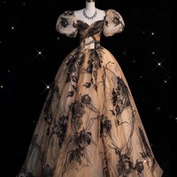 Black Puff sleeves dress, Party puff shorts dress, Engagement dress, Bridal shower dress, Rehearsal dress, Reception dress - Thumbnail 1