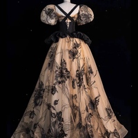 Black Puff sleeves dress, Party puff shorts dress, Engagement dress, Bridal shower dress, Rehearsal dress, Reception dress - Thumbnail 2