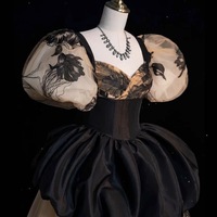 Black Puff sleeves dress, Party puff shorts dress, Engagement dress, Bridal shower dress, Rehearsal dress, Reception dress - Thumbnail 4